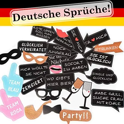 Produktbild: Fotorequisiten Hochzeit Fotobox Accessoires - Photo Booth Mit Deutschen Frechen Sprüchen Extra Groß - Fotoaccessoire Für Junggesellinnenabschied JGA