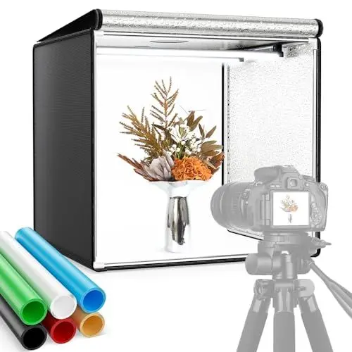 Produktbild: Fotostudio Lichtbox, 60cm Super Hell CRI> 95 126 Dimmbare LED Einstellbarer Helligkeit Beleuchtung Photobox Faltbare Fotozelt mit 6 Hintergrundfolien für Lichtzelt zum Schmuck Kleine Gegenstände