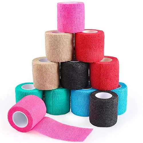 Produktbild: Fowecelt Bandagen Haftbandage Verband Selbstklebend: 12 Rollen 5cm x 4.5m Fixierbinde Selbsthaftend, Haftbandage Selbstklebend, Verbandsmaterial, Klebeverband Selbstklebend, Elastischer Verband