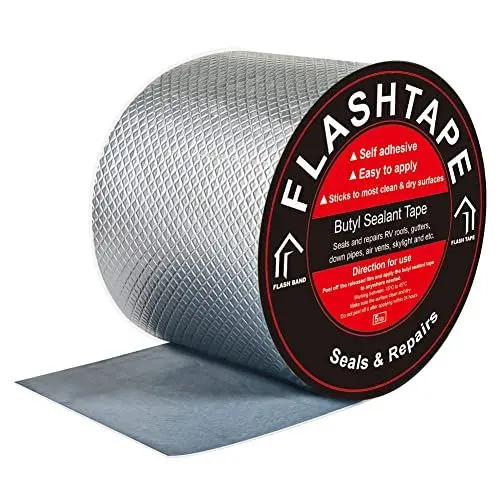 Produktbild: fowong Aluminum Wasserdichtes Klebeband, 10cm(B) x5M(L) Butyl Dichtungsband Alufolie Selbstklebend Reperaturband zum Abdichten und Befestigen im Pool Loch Rohr Dach Wohnmobil Bad