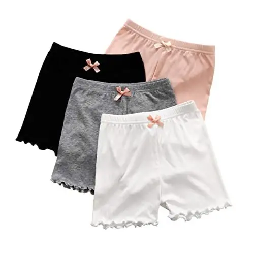 Produktbild: FOYTOKI 4stücke Teiliges Junge Mädchen Sicherheitshosen Für Mädchen Komfortable Shorts Mit Schleifen Für Tanz Und Kleider in Weiß Schwarz Und Rosa Atmungsaktiv Und Dehnbar Für