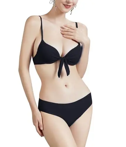 Produktbild: FP DE POWER FLOWER Damen Bikini Sets mit Knoten, Gepolsterter Verstellbarer Bikini Badeanzug im Zweiteiler-Design (S, 26591-Black)