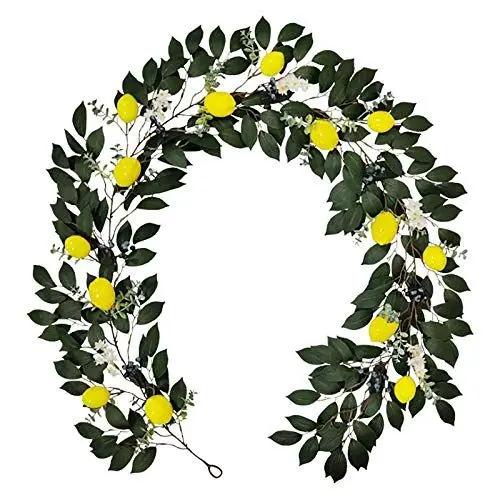 Produktbild: FQQWEE Künstliche Zitronengirlande, 1,8 M, Eukalyptus-Grüngirlande mit Zitronen, Beeren und Blumen, Frühlingsgrün-Girlande für Tür, Wand, Kaminsims, Hochzeit, Party, Tischdekoration(#1)