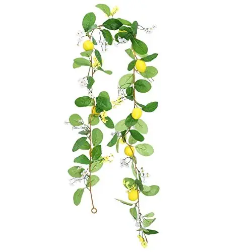 Produktbild: FQQWEE Künstliche Zitronengirlande, Frühlingsgrün-Girlande mit Zitronen- und Gelben Blumen, Künstliche Frühlings- und Sommer-Eukalyptus-Girlande für Tür, Wand, Kaminsims, Hochzeit, Party,(76,8 Zoll)