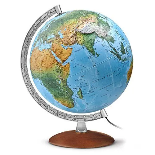 Produktbild: FR 3010 Leuchtglobus 3D: FR3010, Leuchtglobus mit 3-D-Oberfläche, Durchm. 30 cm,klassisches Doppelbild, dunkler Echtholzfuß, Metallmeridian: Kartenbild: Physikalisch / Politisch (Globus 3D-Oberfläche)