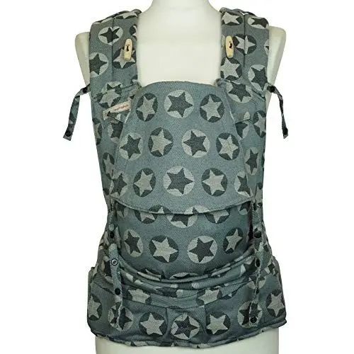 Produktbild: Fräulein Hübsch SoftTai Babysize Halfbuckle in Stars All Over Weiß ab Geburt bis Kleinkindalter (50/56 – 80/86 cm) - Anhock-Spreiz-Haltung wie im Tragetuch - bequem gepolstertes Trage-Tuch-System