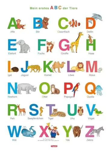 Produktbild: Fragenbär-Lernposter: Mein erstes ABC der Tiere (in der Schulbuch-Druckschrift) M 50 x 70 cm: Gerollt, matt folienbeschichtet, abwischbar (Lerne mehr mit Fragenbär)
