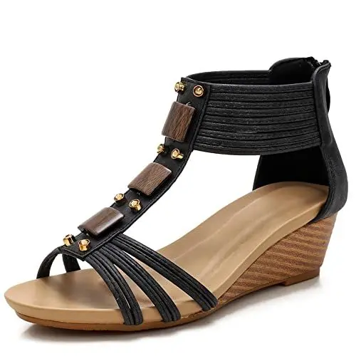 Produktbild: FRALOSHA Sandalen damen keilsandalen sommer offene Zehen lässig mit absatz Strandsandalen plateau sommerschuhe Black 41