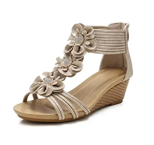 Produktbild: FRALOSHA Sandalen damen keilsandalen sommer offene Zehen lässig mit absatz Strandsandalen plateau sommerschuhe Gold 40 EU