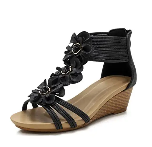 Produktbild: FRALOSHA Sandalen damen keilsandalen sommer offene Zehen lässig mit absatz Strandsandalen plateau sommerschuhe schwarz 42 EU