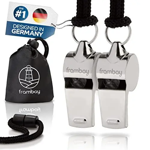 Produktbild: Frambay 2 STK. Trillerpfeife - Pfeife mit innovativer (AirSpin) Kugel I Schiedsrichterpfeife I Signalpfeife I Whistle I Trillerpfeife laut Notfall I Trillerpfeife sportunterricht