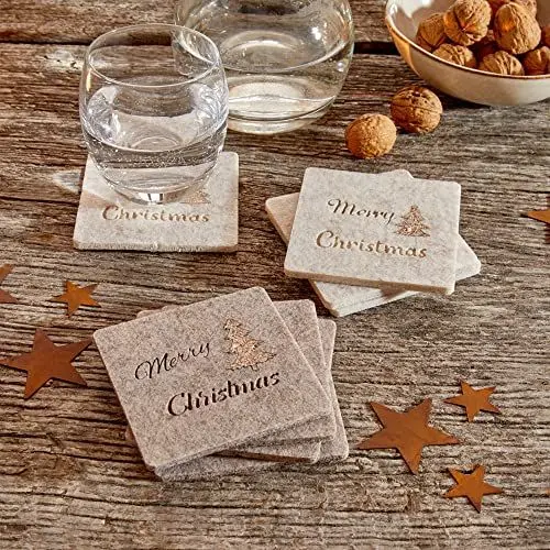 Produktbild: FRANK FLECHTWAREN Filzuntersetzer Merry Christmas, 8er Set, Maße: 10 x 10 cm