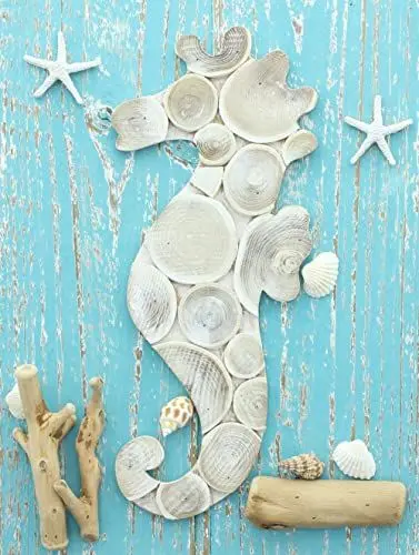 Produktbild: FRANK FLECHTWAREN Holzbild Seepferdchen 28 x 38 cm Muschelverziehrung