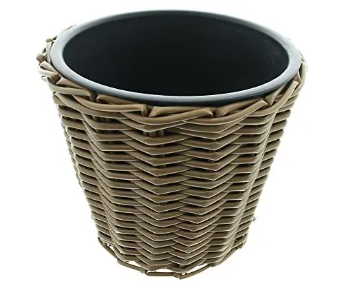 Produktbild: FRANK FLECHTWAREN Übertopf Polyrattan geflochten Ø 32 x 28 cm, Kunststoffeinsatz Ø 30 x 26 cm