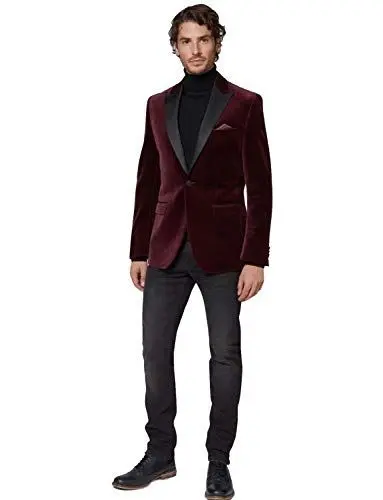 Produktbild: FRANK Herren EIN Knopf Burgund Anzug Samtjacke Schwarze Hose Hochzeitsanzug Bräutigam Smoking
