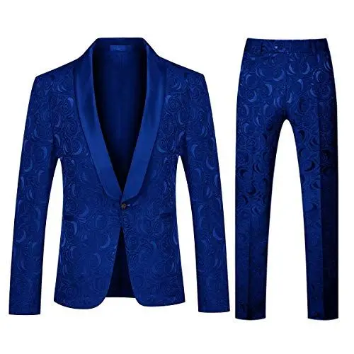 Produktbild: FRANK Herren Smoking Anzüge Jacquard Schal Revers Floral Slim Fit Hochzeit Jacke Hose Party Abendgarderobe