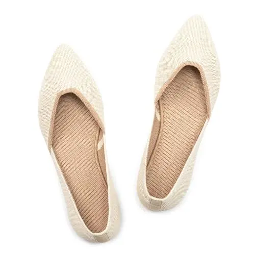 Produktbild: Frank Mully Damen-Ballerinas, Klassische Flats mit spitzer Spitze, Gestrickte Abendschuhe, Weiße Flache Schuhe für Damen, Bequem und Elegant, Weiß, 35.5 EU