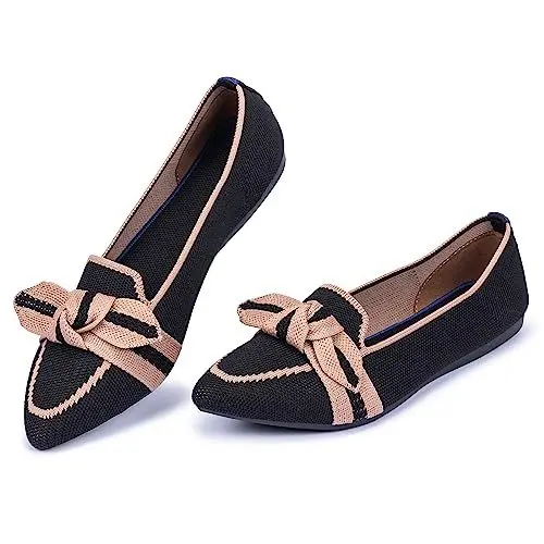 Produktbild: Frank Mully Loafer Flats für Damen Lässiger Strickstoff Schuhe Waschbar Schnürschuhe mit spitzer Zehenpartie Bequeme Schuhe im Ballettstil für, Schwarz, 36.5 EU