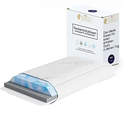 Produktbild: Frankenschaum Nackenstützkissen Gelschaum & Memory Foam 60x30 cm, HWS-Kissen, Härte & Höhe anpassbar (7-14 cm), Atmungsaktiver Cashmere-Bezug