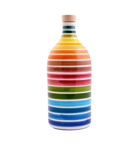 Produktbild: Frantoio Muraglia, Regenbogen-Keramikgefäß mit Nativem Olivenöl Extra 500ml, intensiv fruchtige Essenz, handgefertigt und verziert von unseren apulischen Handwerkern