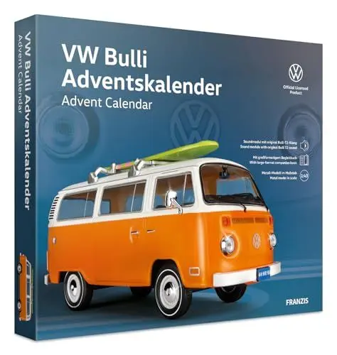 Produktbild: FRANZIS 67223 - VW Bulli Adventskalender inkl. Metall-Modellauto im Maßstab 1:43, Soundmodul mit original VW Bulli T2 Klang und großformatigem Begleitbuch. Ab 14 Jahren.: VW Bulli Advent Calendar