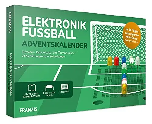 Produktbild: FRANZIS 67333 - Elektronik Fussball Adventskalender, 24 Schaltungen zum Selberbauen, inkl. allen Bauteilen und 30-seitigem Begleitbuch, ohne Löten