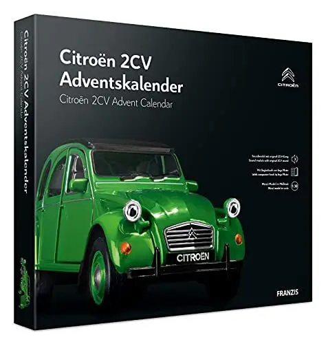 Produktbild: FRANZIS 55154 - Citroen 2CV Adventskalender grün, Metall Modellbausatz im Maßstab 1:32, inkl. Soundmodul und 50-seitigem Begleitbuch
