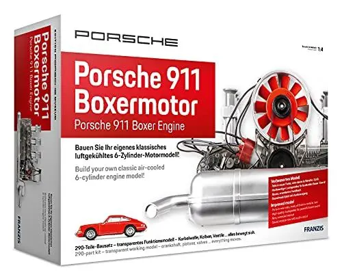 Produktbild: FRANZIS 67140 - Porsche 911 Boxermotor, originalgetreuer Motorbausatz des klassischen, luftgekühlten 6-Zylinder Motors im Maßstab 1:4, inkl. Soundmodul, Anleitung und 86-seitigem Begleitbuch