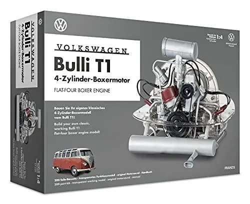 Produktbild: FRANZIS 67152 – Volkswagen VW Bulli T1 Boxermotor, originalgetreuer Motorbausatz des 4-Zylinder Motors im Maßstab 1:4, inkl. Soundmodul, Anleitung und 94-seitigem Begleitbuch