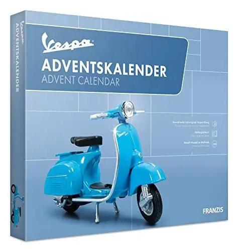 Produktbild: FRANZIS 67172 - Vespa Adventskalender, Metall Modellbausatz im Maßstab 1:18, inkl. Soundmodul und 52-seitigem Begleitbuch