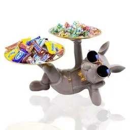 Produktbild: Französische Bulldogge Tablett Deko, Bulldogge Schlüssel Schale, Hund Skulptur, Bulldogge Statue mit Tablett, Geschenk für Wohnzimmer, Eingangsbereich, Büro, Flur, Home Dekoration (Lila Grau)