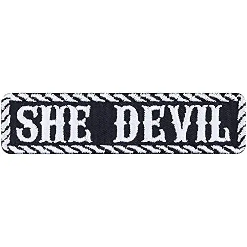 Produktbild: Frauen Aufnäher SHE DEVIL Aufbügler Biker girl Teufelin Patch Lady Biker Bügelbilder | Geschenk für Frauen Applikation für Jacke/Cardigan/Jeans/Tasche 100x25mm