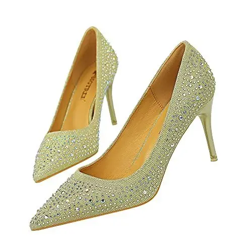 Produktbild: Frauen High Heels, Stilettos, Flacher Mund Spitz Sexy Sandalen Kleid Pumps Gericht Strass, Funkelnde PaillettenNightclub Hochzeit Absatzhöhe 7CM
