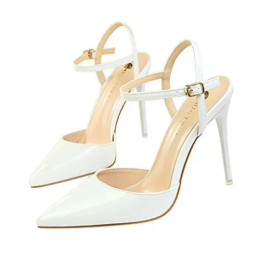 Produktbild: Frauen Leben Absätze Sandalen 10.5 cm Knöchelriemen Stiletto Lackleder High Heel Wickelzehen Geschlossene Zehen Kleid Sandalen Kleid Pumps Pumps für Party Night Club Hochzeit
