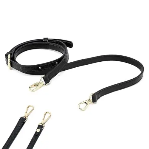 Produktbild: Frauen Leder Schulterriemen Trageriemen, Taschenriemen Leder Taschengurt Henkel Schwarz Gold Ledergurt Taschengurte Zum,Handtaschen Umhängetasche, Längenverstellbarer 100-120cm