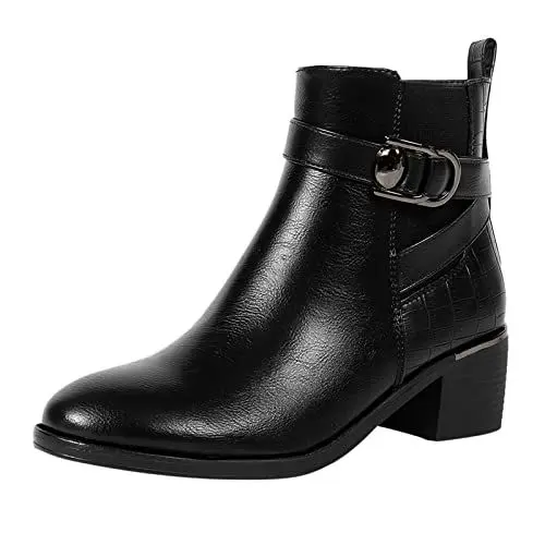 Produktbild: Frauen Retro Spitzschuh Chunky Heel Ankle Booties Kurze Stiefel Damenschuhe Seitlicher Reißverschluss Chunky Heeled Boots Damen Boots Schwarz Boots Biker Stiefel Damen (Black, 40)