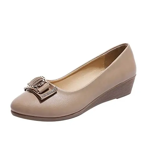 Produktbild: Frauen Schuhe Freizeitschuhe Dekorative Schnalle Strasskeil Slip auf Freizeitschuhen Damen Ballerinas BarfußSchuhe Damen (Khaki, 37)
