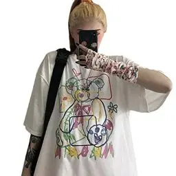 Produktbild: Frauen Sommer Gothic T-Shirt Anime Ästhetischer Druck Harajuku Mode Casual Tops (White 3,L)