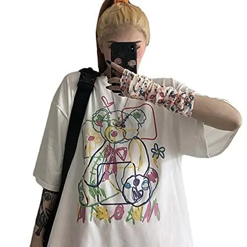 Produktbild: Frauen Sommer Gothic T-Shirt Anime Ästhetischer Druck Harajuku Mode Casual Tops (White 3,L)