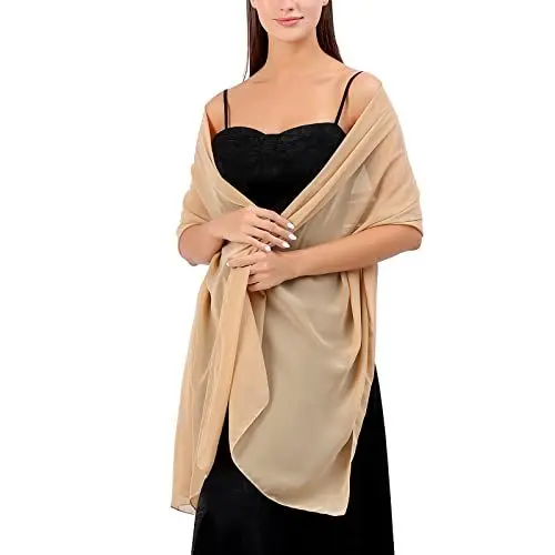 Produktbild: Frauen Stola Schal Seidenschal Wrap Pashmina für Hochzeit Abend Zeremonien Wintertuch Damen Kuschelig (Gold One Size)