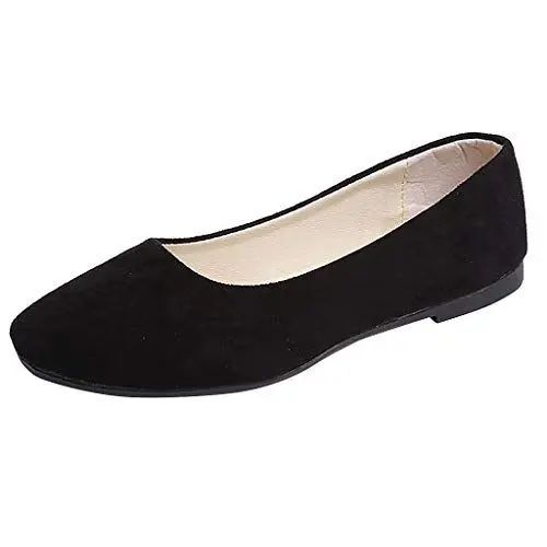 Produktbild: Frauen solide große Größe rutscht auf flachen flachen Komfort beiläufige einzelne Schuhe Stiefeletten Schuhe Damen Schwarz (Black, 39)