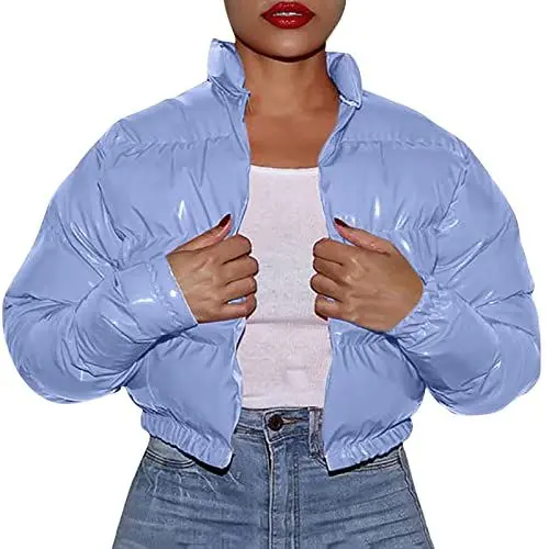 Produktbild: Frauen- und Winter-Baumwollmantel Shiny Metal Short Cotton Coat Gehrock (Light Blue, XXL)
