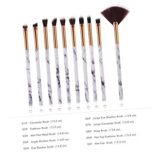 Produktbild: FRCOLOR Make-up-pinsel-set – 10-teilig – Marmormuster – Augenpinsel – Rougepinsel – Kunsthaar – Ideal Für Gesichts- Und Augen-make-up