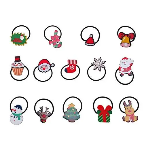 Produktbild: FRCOLOR 14Pcs Weihnachten Haargummis Elastische Haarbänder Santa Claus Schneemann Pferdeschwanzhalter Weihnachten Haarschmuck für Mädchen Frauen (Gemischtes Muster)