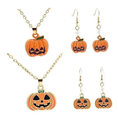 Produktbild: FRCOLOR 1 Satz Halloween Ohrringe und Halskette Set Lustige Kürbis Schmuckset für Damen Langlebig für Halloween Partys und Fotografie Perfektes für Freunde