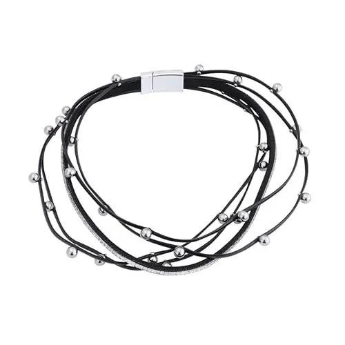 Produktbild: FRCOLOR 1 Stück Diamantarmband Perlenarmreif Armband Aus Pu-leder Strass-armband Eleganter Handgelenkschmuck Lederarmreifschmuck Perlenarmband Black