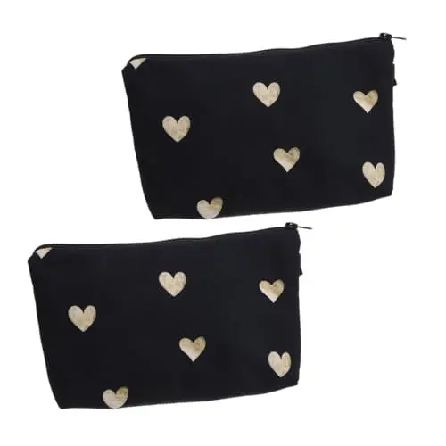 Produktbild: FRCOLOR Make-up-Taschen – Funktionelle Kulturtasche Klein für Die Handtasche Herz-Design Schwarz 2 Stück