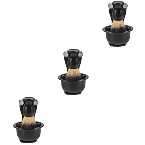 Produktbild: FRCOLOR 3 Sätze Eingestellt Rasierzeug Rasierschale Rasierpinsel Für Männer Herren Rasierset Rasierpinselhalter Rasierset Für Herren Rasierpinselständer Rasierset Für Männer Black Nylon
