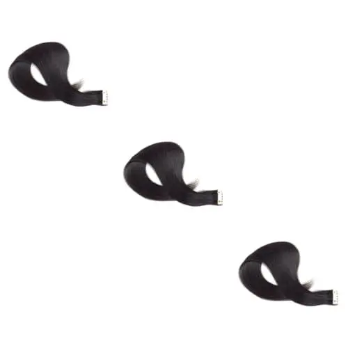 Produktbild: FRCOLOR 3 Stück Echthaar-extensions 45 Cm Schwarz Glatt Tape-in Nahtlose Haarverlängerungen Für Frauen Wiederverwendbare Perücke