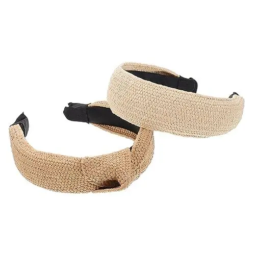 Produktbild: FRCOLOR 4 Stück Haarband aus Stroh Haarschmuck haar zubehör Damenschal Kunstpelz geknotete Stirnbänder Strand Stirnband Haargummis Haarverzierung Haarreifen aus Bast Jahrgang Kopfbedeckung